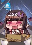  amazon_(company) april_fools bangs blunt_bangs blush box brand_name_imitation brown_hair cardboard_box chibi fate/grand_order fate_(series) floating full_moon hair_bobbles hair_ornament hairband in_box in_container long_hair moon official_art open_mouth osakabe-hime_(fate/grand_order) pink_eyes riyo_(lyomsnpmp) rooftop smiley_face tearing_up 