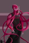 cannibalharpy cephalopod cigar claws clothed clothing eldritchsoldier empty_eyes facial_markings looking_at_viewer marine markings mind_flayer muscular pink_skin purple_skin robe sleeveless squid starvinartmajor tentacles ulitharid white_markings 
