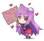  :&gt; bandaid black_legwear chibi closed_mouth commentary ear_down english_commentary eyebrows_visible_through_hair eyepatch followers heart holding long_hair long_sleeves looking_at_viewer lowres mochii original purple_hair red_skirt sign simple_background skirt smile solo thank_you thighhighs very_long_hair white_background 