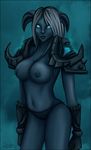 2008 armor blue_eyes breasts death_knight draenei erect_nipples female glowing glowing_eyes hair hawttu horn looking_at_viewer nipples solo topless undead underwear video_games warcraft white_hair world_of_warcraft 
