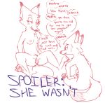  2018 after_sex breasts canine cum cum_drip cum_in_pussy cum_inside dialogue digital_media_(artwork) disney dripping english_text female fox half-closed_eyes impregnation incest male mammal mature_female nick_wilde nipples pawpads simple_background speech_bubble sweat text visiti white_background why zootopia 