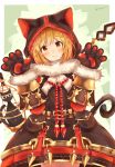  absurdres animal_ears animal_hood bad_id bad_pixiv_id bangs birdcage black_capelet black_dress blonde_hair blush brown_eyes cage capelet cat cat_ears cat_girl cat_hood cat_tail closed_mouth commentary cosplay cowboy_shot djeeta_(granblue_fantasy) dress eyebrows_visible_through_hair fur-trimmed_capelet fur-trimmed_gloves fur_trim gloves granblue_fantasy hair_between_eyes hands_up head_tilt highres hood hood_up hooded_capelet knights_of_glory kuronekodoushi kuronekodoushi_(cosplay) paw_gloves paws sashima smile solo tail twitter_username 