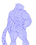  anthro butt feline hi_res leopard looking_at_viewer maiofu male mammal monochrome muscular nude rear_view simple_background solo white_background 