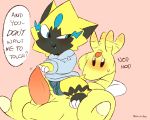  2018 adras ambiguous_gender ampharos anthro balls bulge clothed clothing digital_media_(artwork) interspecies male male/male male_on_top mammal nintendo on_top penis pok&eacute;mon pok&eacute;mon_(species) signature tears_of_soy underwear video_games zeraora 