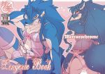  2015 anthro blue_fur blush bulge canine clothed clothing comic crossdressing duga english_text fur japanese_text lingerie male mammal muscular risuou shining_(series) shining_force_exa text video_games white_fur wolf 