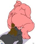  anthro anus balls belly big_belly brickoven butt diaper duo eating_feces feces hi_res male mammal pig pooping porcine scat tea_bagging 