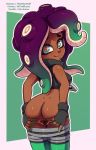  2018 animal_humanoid anus butt cephalopod cephalopod_humanoid clothed clothing female fingerless_gloves gloves humanoid looking_at_viewer looking_back marina_(splatoon) marine mollusk nintendo octoling partially_clothed pussy rear_view smile solo splatoon spread_pussy spreading tentacle_hair tentacles the_other_half url video_games 