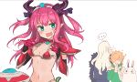  &lt;o&gt;_&lt;o&gt; ... 1girl 2boys :&gt; animal_ears armor bandaged_arm bandages bangs bikini bikini_armor blood blue_eyes blush breasts choker closed_mouth curled_horns dragon_horns elizabeth_bathory_(brave)_(fate) elizabeth_bathory_(fate)_(all) eyebrows_visible_through_hair facing_away fang fate/grand_order fate_(series) green_shirt hair_ribbon head_tilt highres horns jackal_ears light_brown_hair long_hair long_sleeves medjed mochii multiple_boys navel nosebleed open_mouth oversized_clothes pauldrons pink_hair pointy_ears purple_ribbon red_bikini red_choker ribbon robin_hood_(fate) shield shirt single_sleeve small_breasts spoken_ellipsis string_bikini sweat swimsuit tiara two_side_up vambraces very_long_hair vlad_iii_(fate/apocrypha) wavy_mouth white_background 