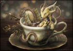  bath beverage cup cute dragon eastern_dragon fur happy horn lovelover paws plate table tea tongue 