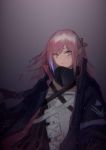  absurdres armband armor bangs blue_eyes blue_hair blush closed_mouth coat commentary_request dress dust_particles eyebrows_visible_through_hair floating_hair girls_frontline hair_between_eyes hair_ornament highres long_hair looking_at_viewer mod3_(girls_frontline) multicolored_hair open_clothes open_coat pink_hair ponytail scarf sidelocks signature solo st_ar-15_(girls_frontline) streaked_hair wind wind_lift yui_(92935941) 