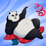  2018 areola bear black_fur blue_eyes breasts fangs female fur kung_fu_panda lonbluewolf looking_at_viewer mammal mei_mei multicolored_fur nipples open_mouth panda pussy ribbons solo tongue two_tone_fur white_fur 