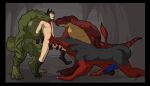  2014 all_fours anthro arcturas_callahan black_border blood border chapu claws compression_artifacts digitigrade dinosaur dragonfood_(character) erection gore group guts hard_vore human imminent_death intestines liquid36 male male/male mammal penis reptile rubber scalie sergal toe_claws vore 