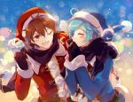  2boys blue_hair brown_hair ensemble_stars! male male_focus multiple_boys scarf shinkai_kanata 