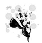  &lt;3 anthro digital_drawing_(artwork) digital_media_(artwork) female flower hi_res lockheedskunk looking_at_viewer mammal monochrome old_toon plant rubber shiny simple_background skunk solo tongue tongue_out toony transformation white_background 