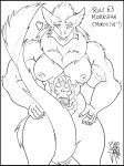  black_and_white bottomless clothed clothing crossgender line_art male monochrome morrigan_saberhagen muscular one_eye_closed sergal skianous tattoo wink 