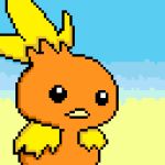  ambiguous_gender beak black_eyes digital_media_(artwork) feathers imactuallygarbage nintendo orange_feathers pixel_(artwork) pok&eacute;mon pok&eacute;mon_(species) pok&eacute;mon_mystery_dungeon simple_background torchic video_games yellow_feathers 