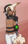  animal_humanoid bulge clothed clothing eye_patch eyewear fox_humanoid girly hair humanoid looking_at_viewer male nipples smile solo standing thetenk tongue tongue_out 