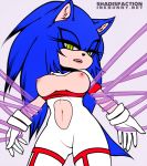  blue_fur breasts claws crossgender ear_tuft female fur green_eyes hair hedgehog lipstick long_hair looking_at_viewer makeup mammal nipples shadisfaction short_tail sonic_(series) sonic_the_hedgehog tentacles thick_thighs tuft 