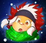  akhera brown_eyes chibi feline green_scarf icon kemono lion male mammal ralefov red_mane scarf snow snowflake surprise white_mane winter 