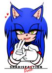  &lt;3 blue_fur claws clothing crossgender ear_tuft fangs female fluffy fur gloves green_eyes grin lipstick looking_at_viewer makeup open_maw shadisfaction smile sonic_(series) teeth tuft 