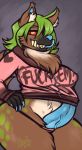  anthro clothing dickgirl erection erection_under_clothes eripuppy hyena intersex looking_at_viewer mammal nipple_bulge slightly_chubby smile solo tongue tongue_out underwear vein wide_hips 