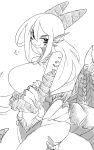  animal_ears bare_shoulders breasts claws dragon_(monster_girl_encyclopedia) dragon_girl dragon_horns dragon_tail dragon_wings greyscale hair_between_eyes head_fins highres horns large_breasts latenight long_hair looking_at_viewer monochrome monster_girl monster_girl_encyclopedia pelvic_curtain scales seductive_smile simple_background smile solo standing tail white_background wings 