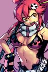  :d belt black_gloves bra breasts commentary fingerless_gloves gloves gun hair_ornament hairclip hairpin hankuri holding holding_gun holding_weapon large_breasts long_hair navel open_mouth pants pink_eyes pink_hair ponytail rifle scarf skull_hair_ornament smile solo spiked_belt spikes tengen_toppa_gurren_lagann underwear upper_body v-shaped_eyebrows weapon yellow_eyes yoko_littner 