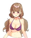  bangs bare_shoulders bikini blunt_bangs blush breasts brown_hair cleavage collarbone idolmaster idolmaster_cinderella_girls idolmaster_cinderella_girls_starlight_stage kamiya_nao long_hair low_twintails medium_breasts navel purple_bikini red_eyes shovelwell simple_background solo swimsuit twintails upper_body white_background 