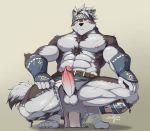  2017 abs absurd_res anthro balls canine clothed clothing erection hi_res horkeukamui humanoid_penis kemono loincloth male mammal penis snowjune solo tokyo_afterschool_summoners topless wolf 
