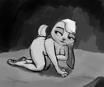  2018 all_fours anthro bluedouble breasts covering covering_breasts disney female greyscale half-closed_eyes judy_hopps lagomorph looking_away mammal monochrome nude rabbit solo zootopia 