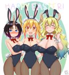  absurdres animal_ears blonde_hair blush breasts bunny_ears bunnysuit cheesestyx closed_eyes elma_(maidragon) highres horns kobayashi-san_chi_no_maidragon large_breasts multiple_girls quetzalcoatl_(maidragon) smile tooru_(maidragon) 