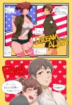  alisa_(girls_und_panzer) american_flag arm_hug bangs black_shorts blazer blue_footwear breasts brown_eyes brown_hair brown_jacket bubble_blowing character_name chewing_gum cleavage closed_eyes closed_mouth comic covered_nipples cropped_legs cutoffs denim denim_shorts dress_shirt emblem english eyebrows_visible_through_hair from_side girls_und_panzer grey_jacket hair_ornament hands_in_pockets hao_(udon) heart highres holding_lollipop jacket long_sleeves medium_breasts midriff military military_uniform multiple_girls naomi_(girls_und_panzer) navel no_bra one_eye_closed open_clothes open_jacket open_mouth pink_legwear puckered_lips saliva saunders_military_uniform saunders_school_uniform school_uniform shirt short_hair short_shorts short_twintails shorts sleeping smile smirk standing star star_hair_ornament thighhighs torn_clothes torn_legwear translation_request twintails uniform very_short_hair white_shirt 