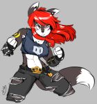  2018 4_fingers abs action_pose anthro athletic big_breasts black_fur brass_knuckles breasts clothing colored_sketch countershading crop_top dipstick_tail duckdraw eeveelution facial_piercing female fingerless_gloves fur gloves glowing glowing_eyes grey_background grey_body grey_fur hair hairband inner_ear_fluff licorice_swirl lip_piercing long_hair markings melee_weapon midriff multicolored_tail muscular muscular_female navel nintendo nipple_bulge nose_piercing nose_ring pants piercing pok&eacute;mon pok&eacute;mon_(species) portrait pose red_eyes red_hair septum_piercing shirt simple_background smile solo spiked_cuffs three-quarter_portrait torn_clothing umbreon video_games weapon white_belly white_fur 