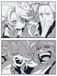  2boys 2koma beard child christopher_columbus_(fate/grand_order) comic dual_persona facial_hair fate/grand_order fate_(series) greyscale hair_over_one_eye hat laughing looking_at_viewer male_focus monochrome multiple_boys norasame_(dagako) open_mouth shaded_face time_paradox younger 