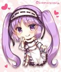  :p bangs bare_shoulders black_flower black_rose blush chibi commentary_request dress euryale eyebrows_visible_through_hair fate/grand_order fate_(series) flower frilled_hairband frills hairband hand_up heart long_hair looking_at_viewer purple_eyes purple_hair rose smile solo standing suzune_rena tongue tongue_out twintails twitter_username white_dress 