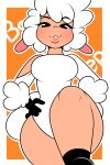  2018 anthro border breasts caprine digital_media_(artwork) female hand_on_hip hi_res kloudmutt leggy_lamb looking_at_viewer mammal sheep sheep_wrecked simple_background solo white_border wool 