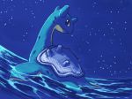  blue blue_eyes closed_mouth expressionless full_body gen_1_pokemon lai_(pixiv1814979) lapras looking_at_viewer looking_back night night_sky no_humans pokemon pokemon_(creature) shell sky solo star_(sky) starry_sky swimming water waves 