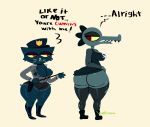  2018 ankh anthro aunt_mall_cop_(nitw) bea_(nitw) bedroom_eyes big_breasts big_butt biped blue_fur blue_scales bottomless breasts butt cat cleavage clothed clothing clothing_lift crocodile crocodilian cutoffs denim_shorts dialogue digital_media_(artwork) domination duo english_text eye_contact eyelashes eyeshadow feline female female/female female_domination footwear fur gun half-closed_eyes hat hi_res holding_object huge_butt legwear makeup mammal molly_(nitw) night_in_the_woods open_mouth police police_hat police_uniform presenting presenting_hindquarters ranged_weapon rear_view red_eyes reptile roleplay scales scalie seductive sharp_teeth shirt shirt_lift shorts signature simple_background stick stockings teeth text thick_thighs thigh_highs uniform voluptuous weapon whiskers white_background wide_hips wolftang yellow_sclera 