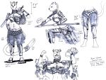  anthro armor bracelet chest_plate clothing cuffs_(disambiguation) feline female fuzzbums hair harem_pants jewelry lion mammal melee_weapon model_sheet muscular sash traditional_media_(artwork) video_games weapon 
