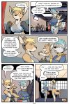  2018 a&amp;h_club adrian_gray ali_gray anthro blonde_hair blue_hair blush bottomless breasts butt canine casual_exposure casual_nudity child clothed clothing club_(disambiguation) comic dialogue digital_media_(artwork) duo_focus english_text exercise featureless_crotch female female/female fur grey_fur group gym hair hi_res hildegard inside kangaroo mammal marsupial pouch_(anatomy) procyonid raccoon rick_griffin shirt tank_top text wolf young 