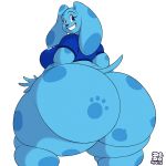  2018 anthro big_butt blue&#039;s_clues blue_(blue&#039;s_clues) blue_eyes blue_nose bottomless butt butt_focus canine clothed clothing digital_media_(artwork) dog female hi_res huge_butt lionalliance long_ears looking_back mammal shirt simple_background smile solo spots white_background 