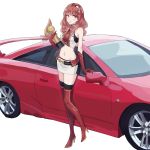  adapted_costume bangs bare_shoulders boots brown_hair car celica_(fire_emblem) crop_top earrings eyebrows_visible_through_hair fire_emblem fire_emblem_echoes:_mou_hitori_no_eiyuuou full_body gloves ground_vehicle hairband high_heel_boots high_heels holding jewelry logo long_hair looking_at_viewer midriff miniskirt motor_vehicle namesake navel noii object_namesake parted_lips pencil_skirt race_queen red_eyes red_footwear red_gloves skirt sleeveless smile solo standing thigh_boots thighhighs toyota toyota_celica transparent_background trophy zettai_ryouiki 