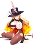  animal_ears bad_anatomy blonde_hair blush bow bowtie breasts breasts_outside brown_legwear bunny_ears bunnysuit covering covering_breasts detached_collar dungeon_and_fighter fortuneteller_rosaura gradient_hair hat high_heels highres huge_breasts leotard long_hair multicolored_hair one_knee pantyhose pointy_ears red_eyes shadow simple_background snowball22 solo staff torn_clothes torn_legwear torn_leotard white_background 