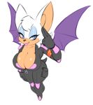  anthro bat big_breasts black_nose blue_eyes bodysuit breasts cleavage clothed clothing eyeshadow female fur hair lipstick looking_at_viewer makeup mammal nitro rouge_the_bat simple_background skinsuit solo sonic_(series) tight_clothing video_games white_background white_fur white_hair 