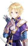  artist_name belt blonde_hair bow_(weapon) fingerless_gloves fire_emblem fire_emblem:_fuuin_no_tsurugi fire_emblem_heroes gloves highres klein_(fire_emblem) male_focus purple_eyes quiver repu_(rep_sha) simple_background solo weapon white_background 