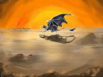  blue_eyes blue_fur desert dragon dust frill fur horn ice_dragon lovecatsanddragons membranous_wings rock sand scales sunrise white_scales wings 