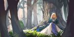  1girl armor bent_knees blonde_hair eyes_closed fate/stay_night forest gauntlets grass long_hair nature outdoors saber_(fate/stay_night) sitting sitting_on_grass solo tree 