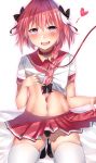  :d absurdres ass_visible_through_thighs astolfo_(fate) bangs bed_sheet belt_collar black_bow black_footwear black_panties blush bow braid bulge commentary_request crop_top eyebrows_visible_through_hair eyelashes fang fate/apocrypha fate/grand_order fate_(series) furrowed_eyebrows hair_between_eyes hair_bow hair_intakes hair_over_shoulder half-closed_eyes hands_up heart heart-shaped_pupils highres kneeling leash leash_pull lifted_by_self lips loafers long_hair looking_at_viewer male_focus miniskirt multicolored_hair naughty_face navel neckerchief nekoruri open_mouth otoko_no_ko panties parted_bangs penis_in_panties pink_hair pink_neckwear pleated_skirt purple_eyes red_collar red_sailor_collar red_skirt sailor_collar school_uniform serafuku shiny shiny_hair shirt shirt_lift shoes simple_background single_braid skindentation skirt skirt_lift sleeve_cuffs smile solo spoken_heart stomach streaked_hair symbol-shaped_pupils thighhighs thighs two-tone_hair underwear white_background white_hair white_legwear white_shirt 