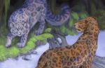  amber_eyes ambiguous_gender digital_media_(artwork) duo feline feral fur grass jaguar leopard mammal orange_fur purple_fur reedflower smile spots spotted_fur traditional_media_(artwork) 