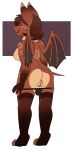  2018 bat breasts brown_eyes brown_fur brown_hair butt clothing female flashing fur hair legwear looking_at_viewer looking_back mammal nipples os panties panties_down piercing pink_nose pussy stockings tattoo tongue tongue_out tongue_piercing underwear wings 